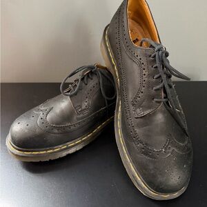 Dr. Martens Black Brogue Oxfords with Yellow Stitching